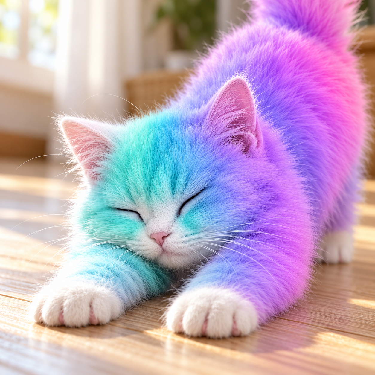 Love.fun rainbow kitten stretching